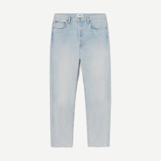 Pair of Agolde 90's Jean denim jeans in size 32 with a classic fit, shown on a neutral background.