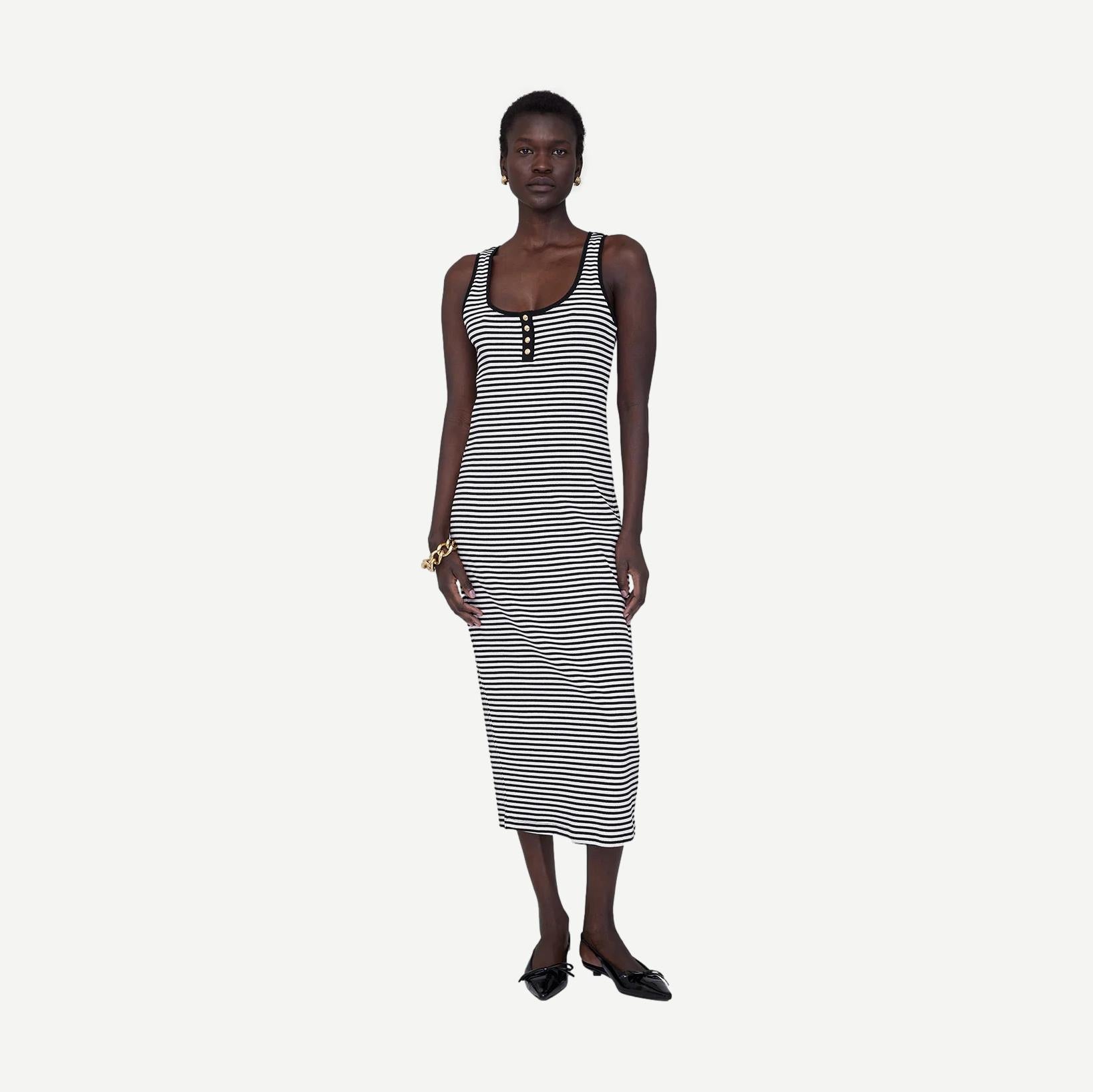 Alessia Tank Midi Dress - Cream And Black Stripe - Galvanic.co