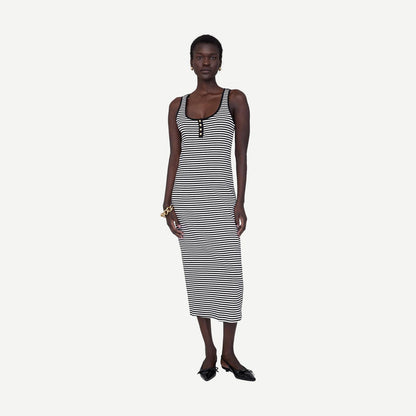 Alessia Tank Midi Dress - Cream And Black Stripe - Galvanic.co