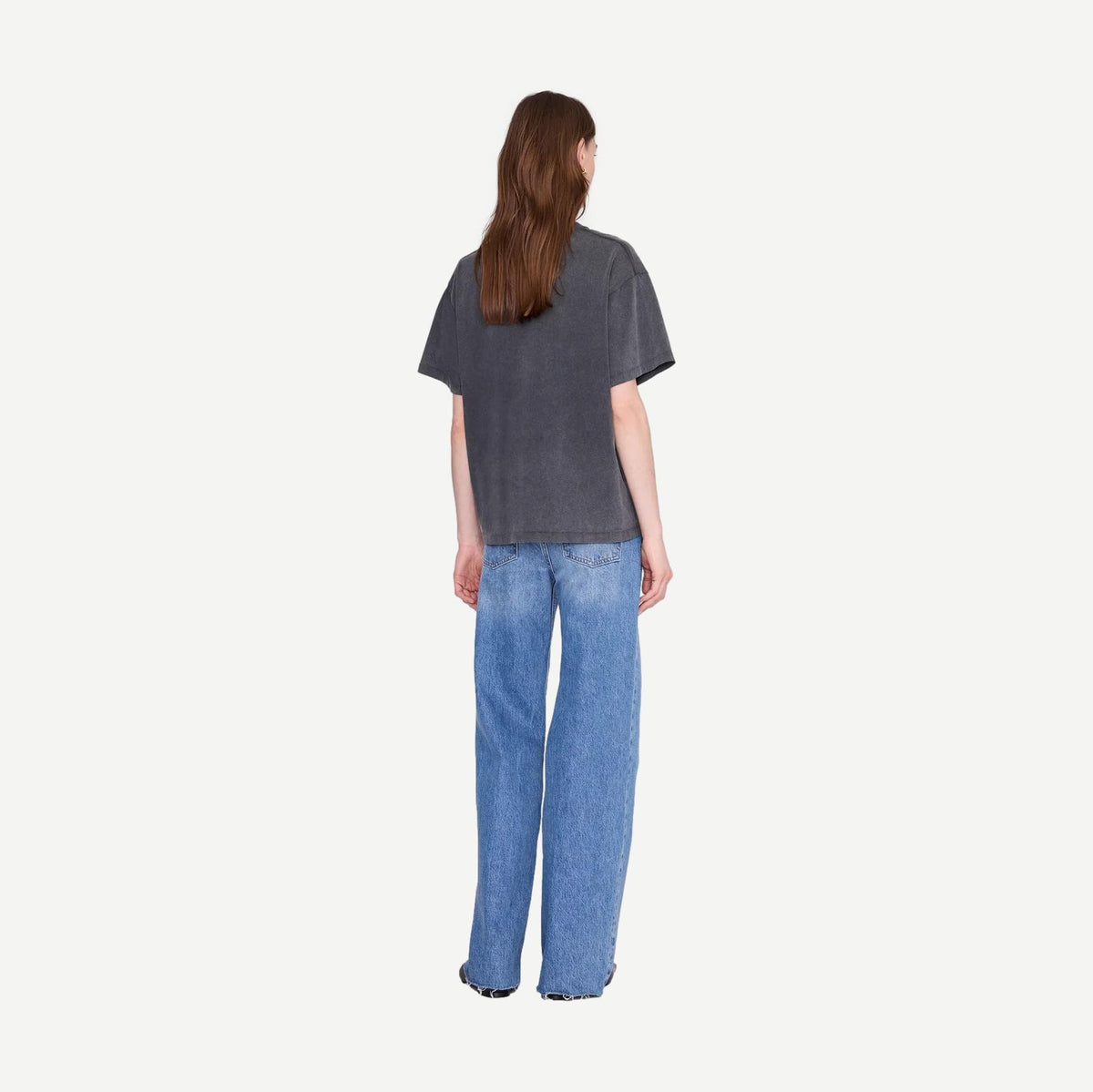 Anine Bing Cade Tee Tiger Bing in washed black, casual black T-shirt with tiger graphic, displayed on a plain background.