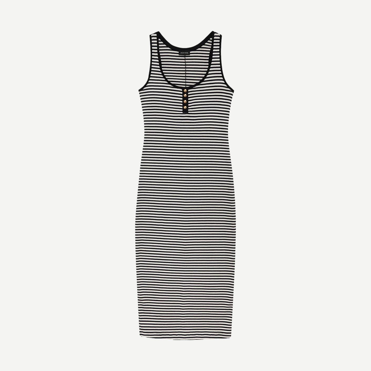 Alessia Tank Midi Dress - Cream And Black Stripe - Galvanic.co