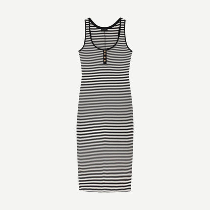 Alessia Tank Midi Dress - Cream And Black Stripe - Galvanic.co