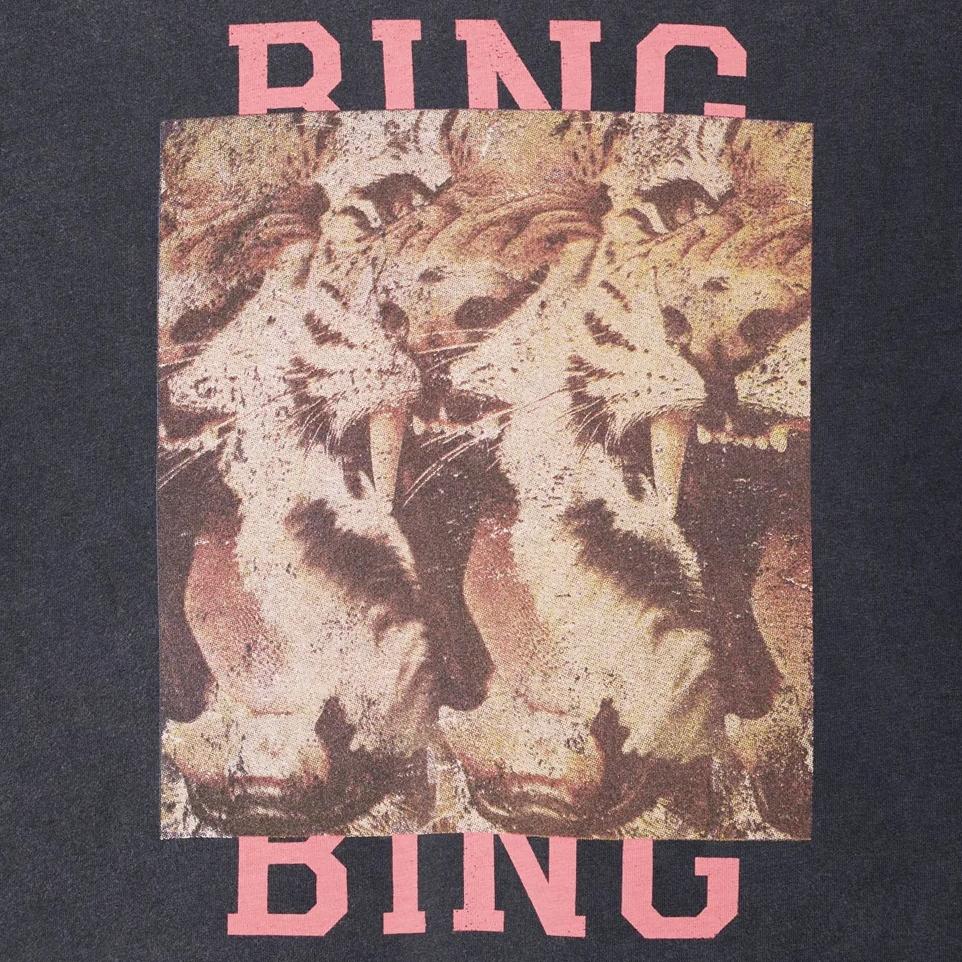 Anine Bing Cade Tee Tiger Bing washed black T-shirt displayed flat with tiger graphic design on front.