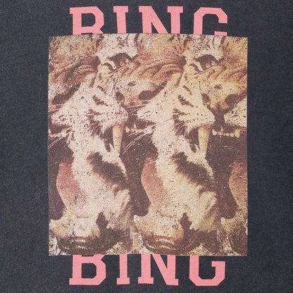 Anine Bing Cade Tee Tiger Bing washed black T-shirt displayed flat with tiger graphic design on front.
