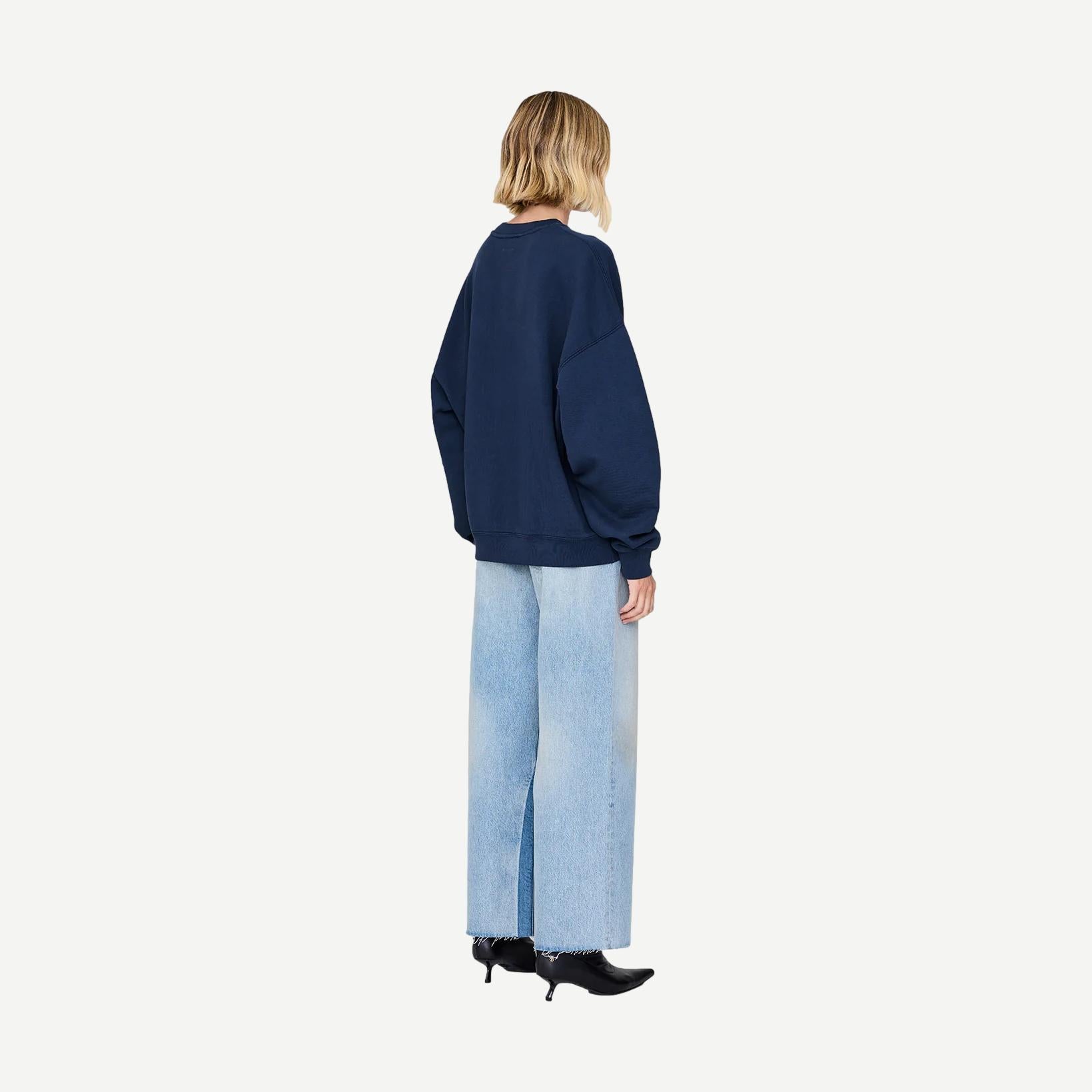 Miles Oversized Letterman Sweatshirt - Washed Navy - Galvanic.co