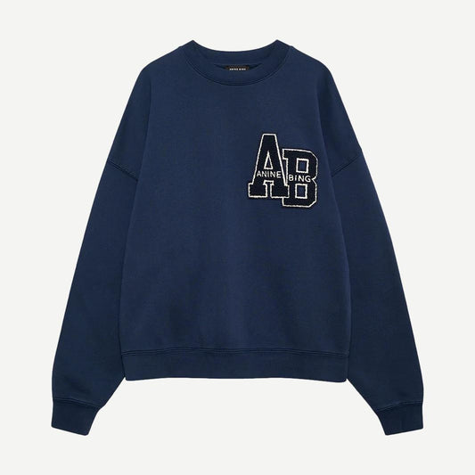 Miles Oversized Letterman Sweatshirt - Washed Navy - Galvanic.co
