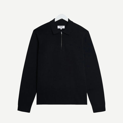 Maley L/S Zip Polo Milano Knit - Black