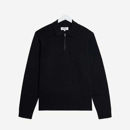 Maley L/S Zip Polo Milano Knit - Black