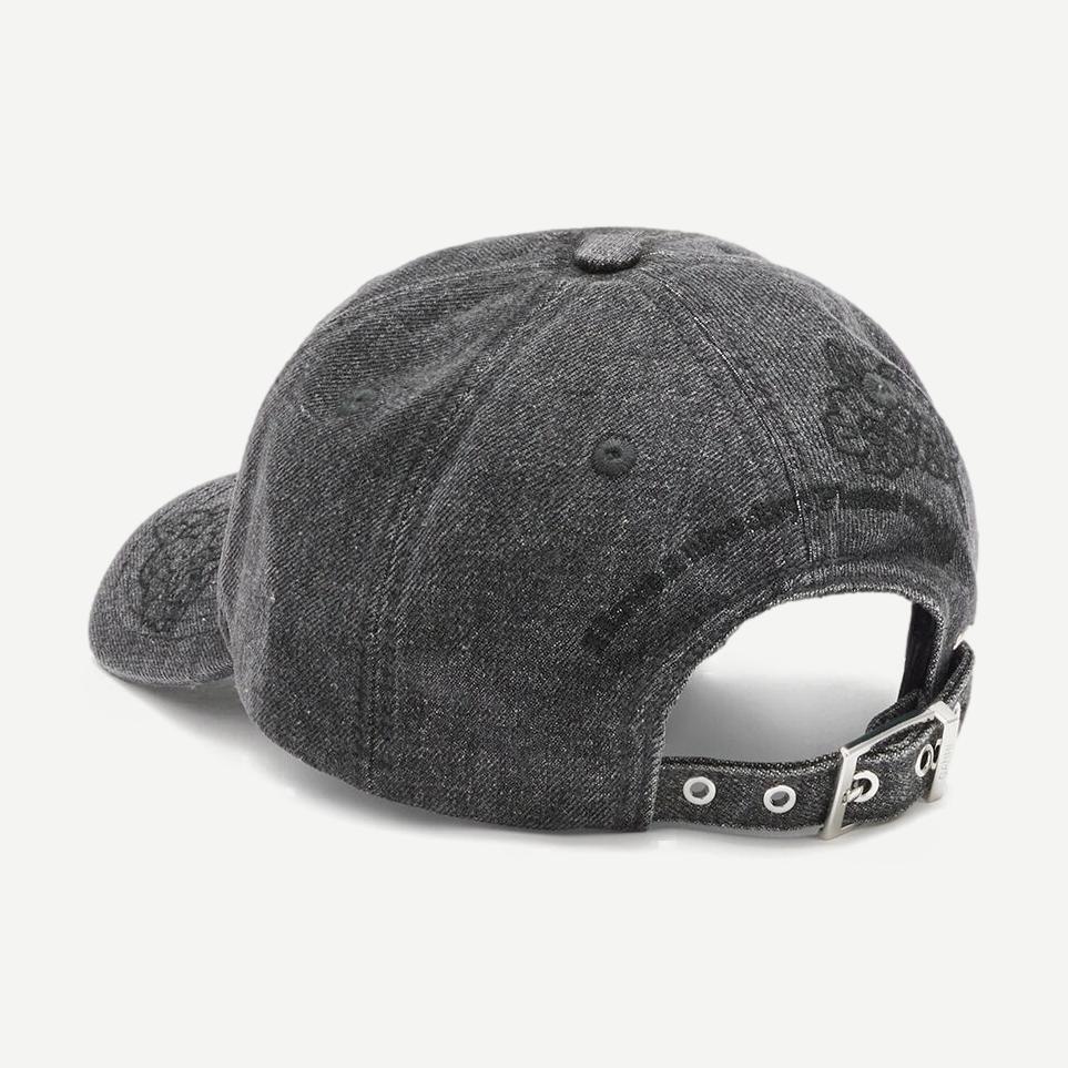 Washed Embroidering Denim Cap - Black Washed - Galvanic.co