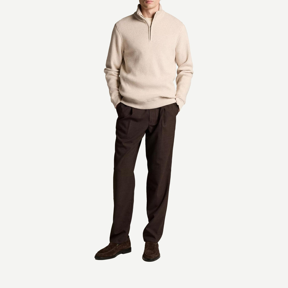 Brushed Waffle QRT Zip - Heather Oatmeal