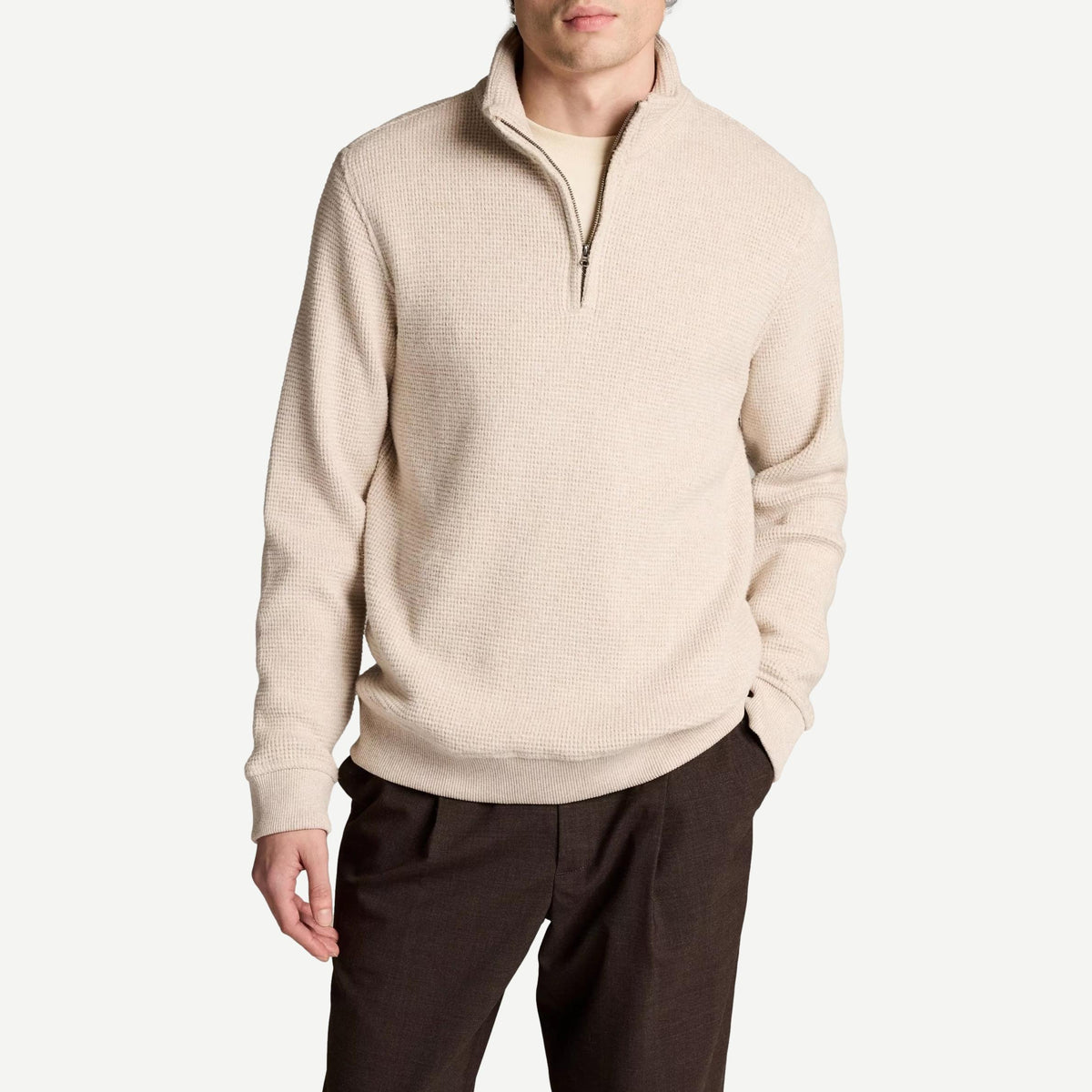 Brushed Waffle QRT Zip - Heather Oatmeal