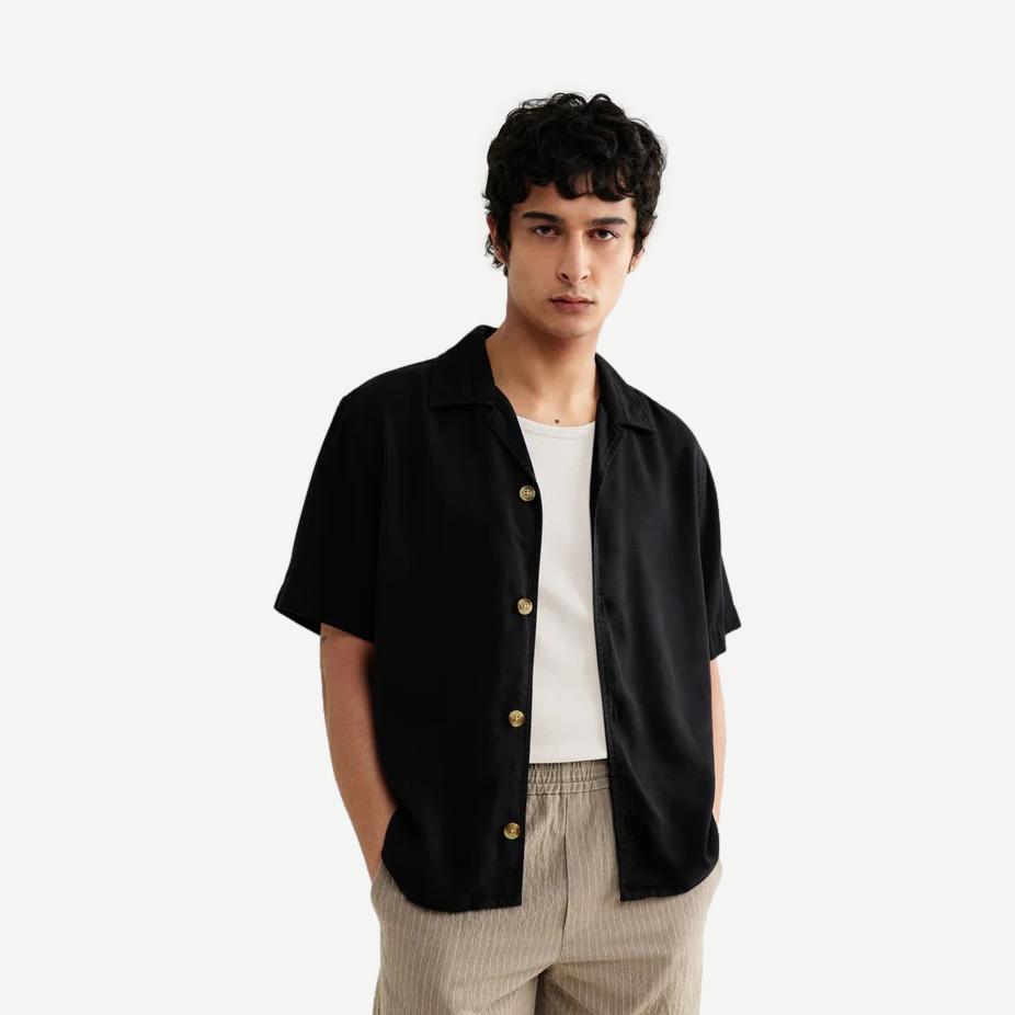 Curzon SS Shirt Drapey Tencel Twill - Black - Galvanic.co