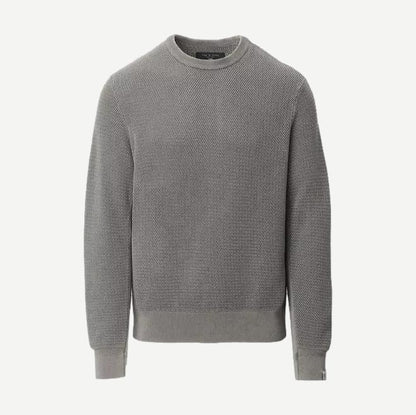 Rag and Bone Caden washed crew sweater in charcoal green, featuring a classic crewneck design and textured knit pattern.