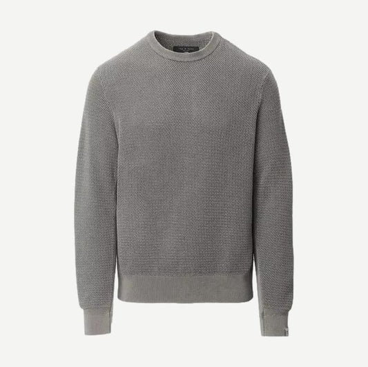 Rag and Bone Caden washed crew sweater in charcoal green, featuring a classic crewneck design and textured knit pattern.