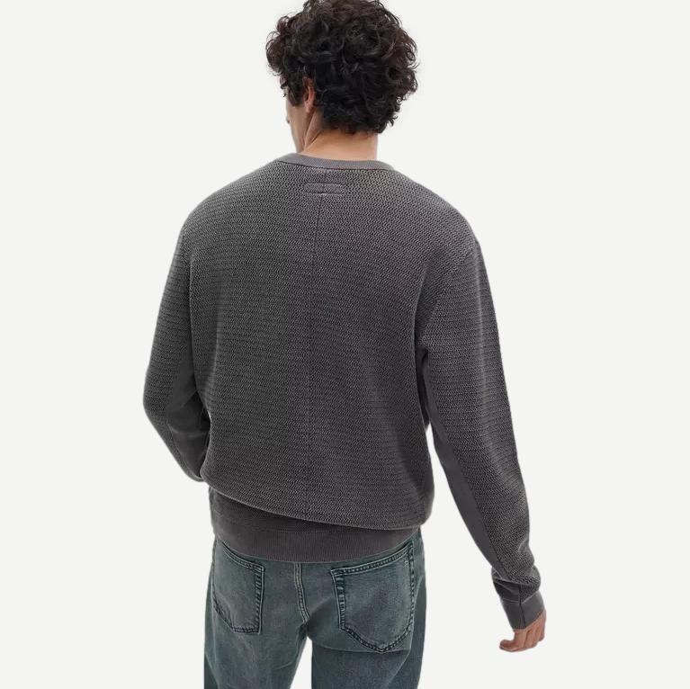 Rag and Bone Caden washed crew sweater in charcoal green, showcasing a soft, relaxed fit with a ribbed collar and cuffs.
