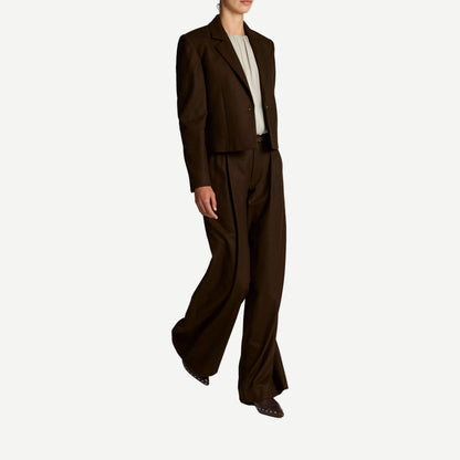 Camille Wide Leg Flannel Trouser - Pinewood