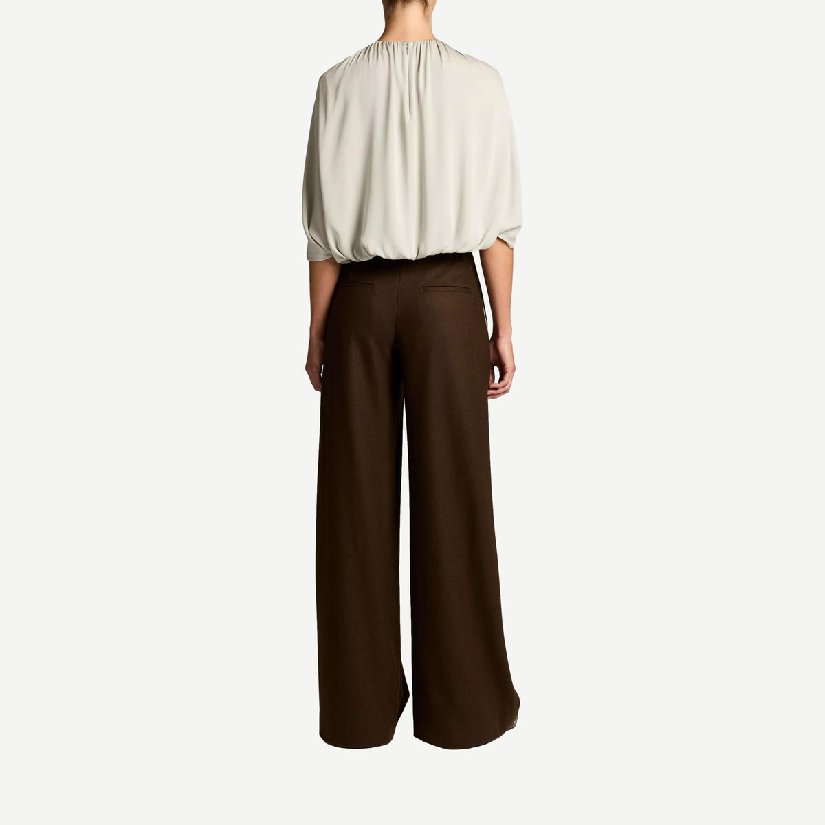 Camille Wide Leg Flannel Trouser - Pinewood