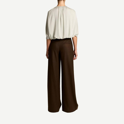 Camille Wide Leg Flannel Trouser - Pinewood