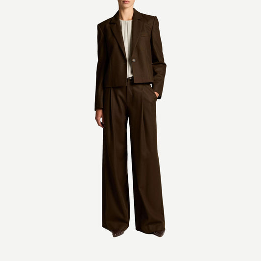 Camille Wide Leg Flannel Trouser - Pinewood