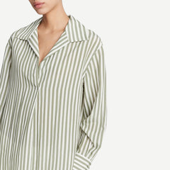 Coastal Stripe Shaped-Collar Shirt - Sea Fern/Optic White - Galvanic.co
