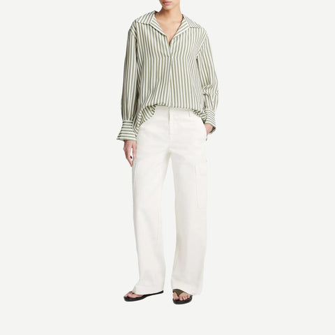 Coastal Stripe Shaped-Collar Shirt - Sea Fern/Optic White