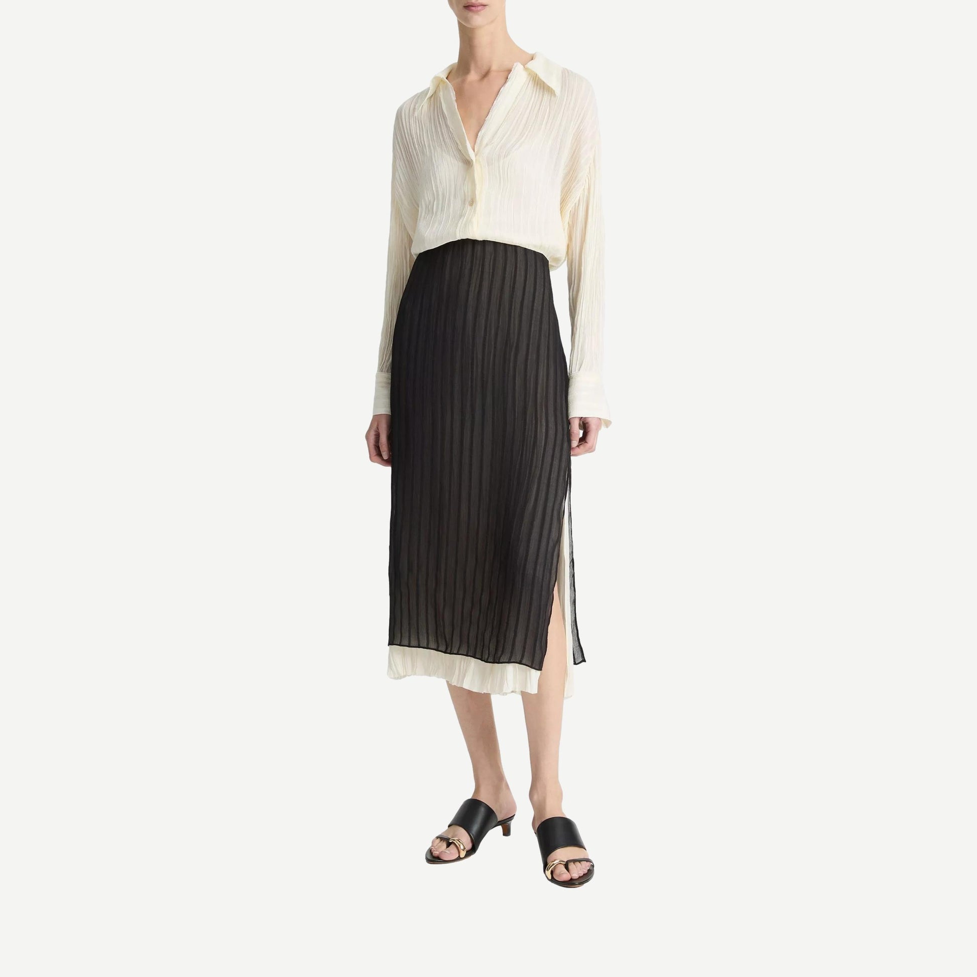 Layered Stripe Pencil Skirt - Black - Galvanic.co