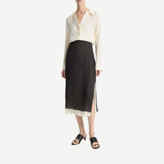 Layered Stripe Pencil Skirt - Black - Galvanic.co