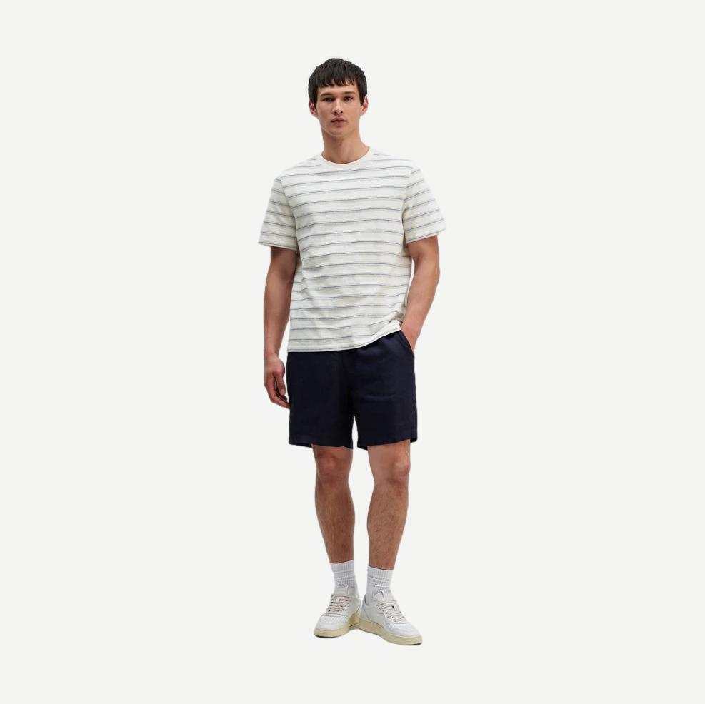 Dean SS Tee - Stitch Stripe - Ecru / Blue - Galvanic.co