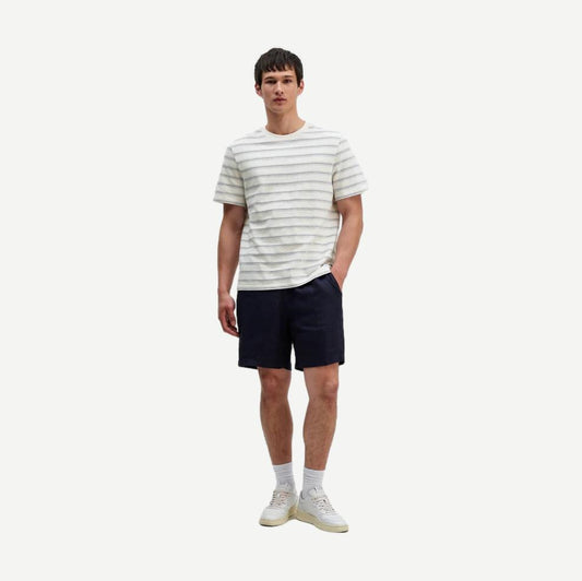 Dean SS Tee - Stitch Stripe - Ecru / Blue - Galvanic.co