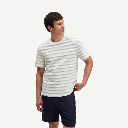 Dean SS Tee - Stitch Stripe - Ecru / Blue - Galvanic.co