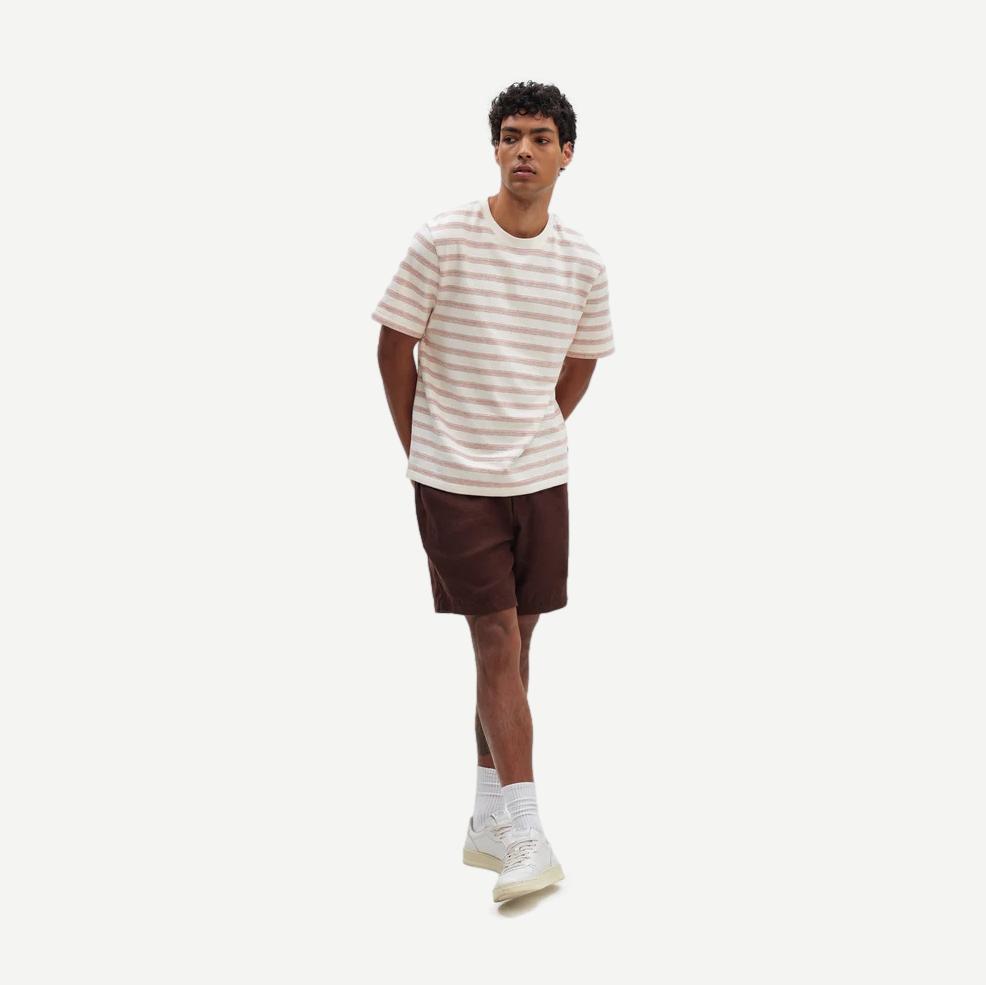 Dean SS Tee - Stitch Stripe - Ecru / Rust - Galvanic.co