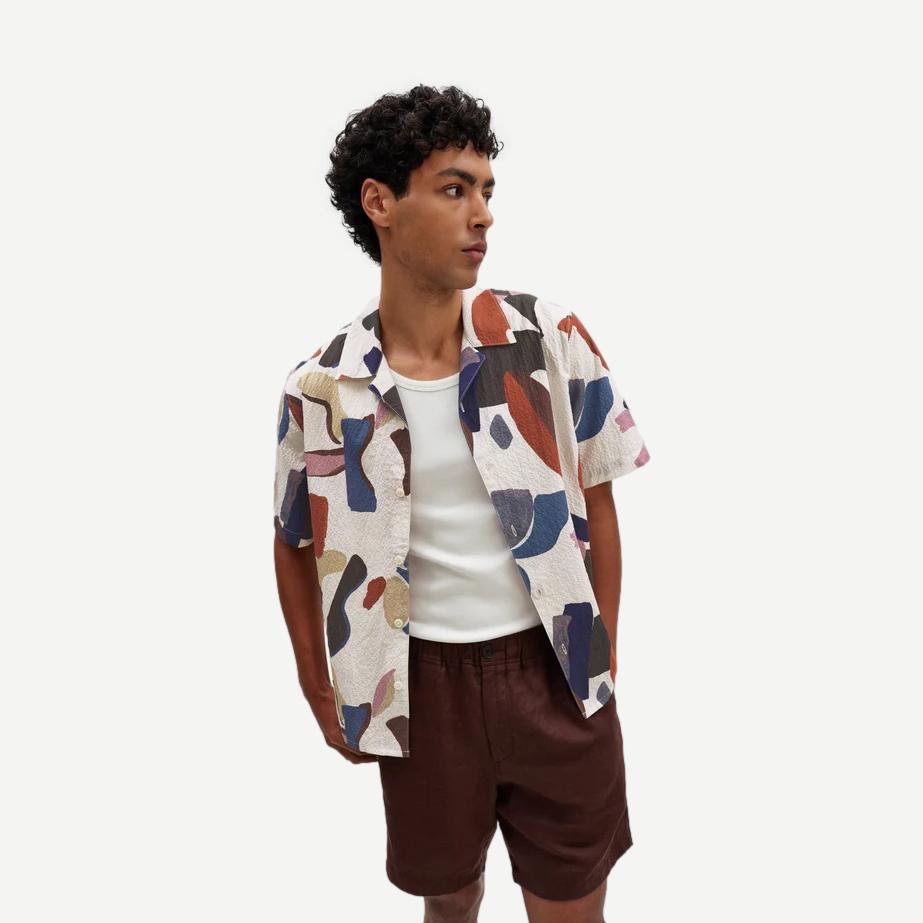 Didcot SS Shirt Abstract Shapes -Ecru/Multi - Galvanic.co