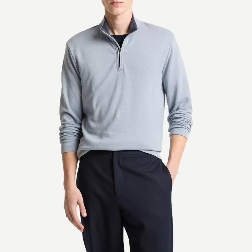 Cotton Blend Quarter Zip - Steel Blue - Galvanic.co