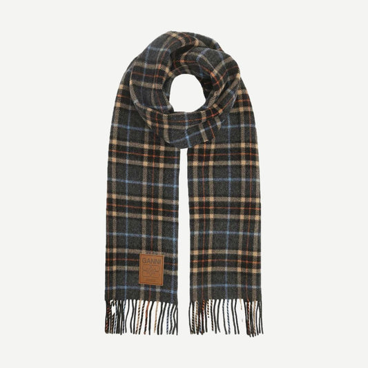 Double Face Wool Check Scarf - Charcoal Grey