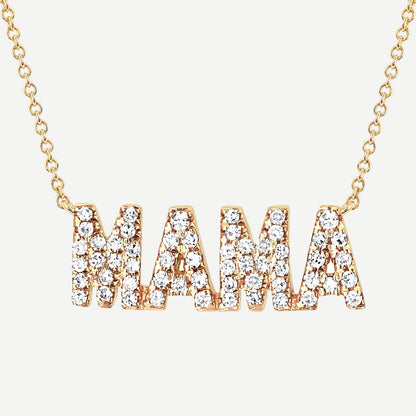 14KY Mini Diamond Mama Initial Necklace 15.5"