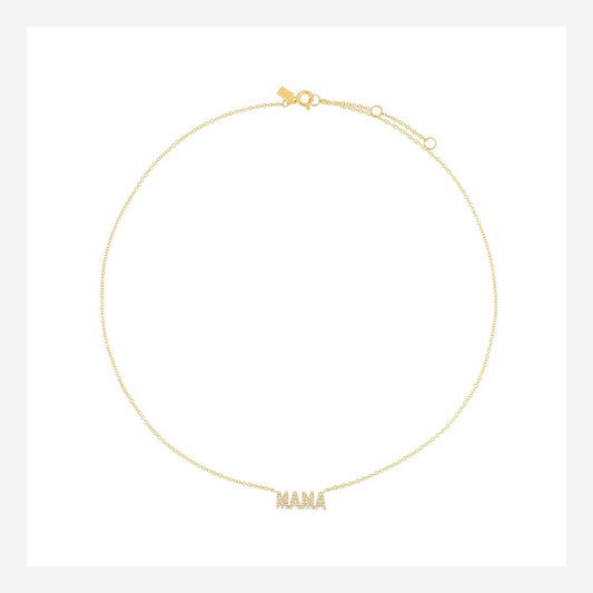 14KY Mini Diamond Mama Initial Necklace 15.5"