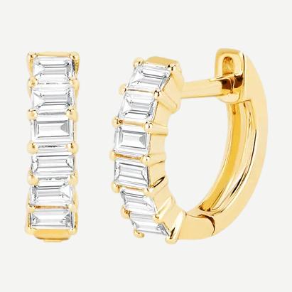 14KY Prong Set Diamond Baguette Huggie Earring - Galvanic.co