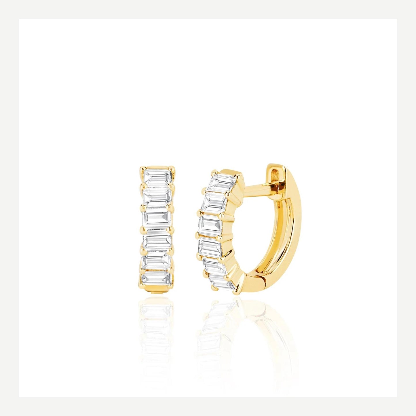 14KY Prong Set Diamond Baguette Huggie Earring