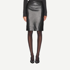 Knee Length Leather Skirt - Black - Galvanic.co