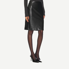 Knee Length Leather Skirt - Black - Galvanic.co