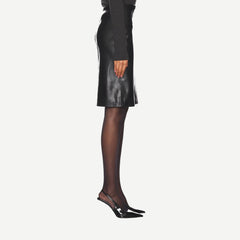 Knee Length Leather Skirt - Black - Galvanic.co