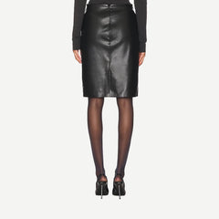 Knee Length Leather Skirt - Black - Galvanic.co