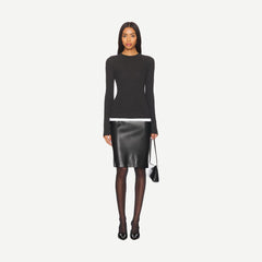 Knee Length Leather Skirt - Black - Galvanic.co