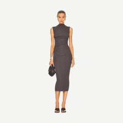 Silk Knit Sleeveless Twist Midi Dress - Castle Rock - Galvanic.co