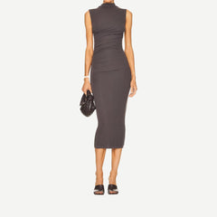 Silk Knit Sleeveless Twist Midi Dress - Castle Rock - Galvanic.co