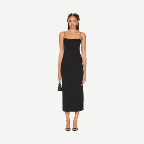 Italian Viscose Strappy Side Slit Maxi Dress - Black - Galvanic.co