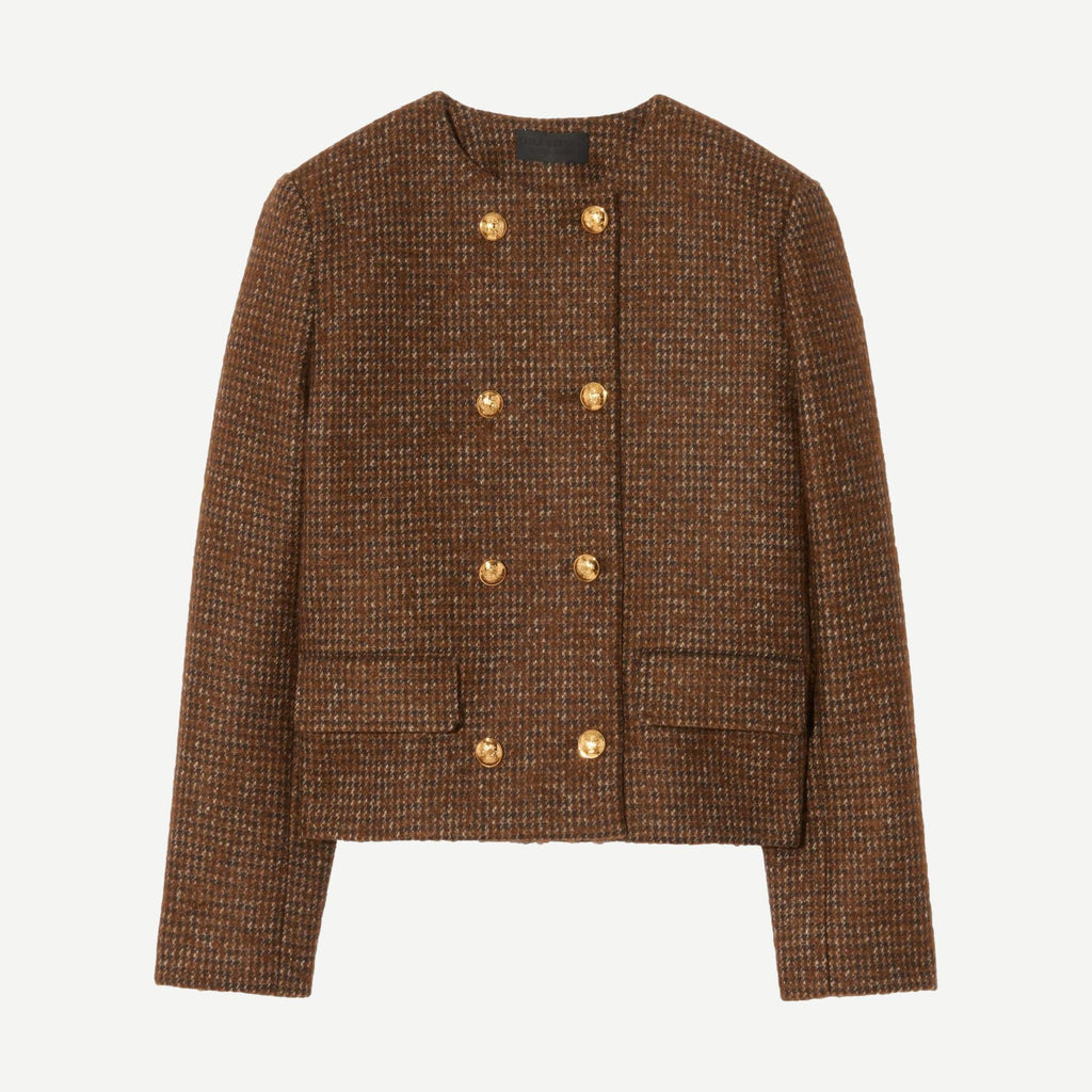 Melanie Cropped Jacket - Saddle Check - Galvanic.co