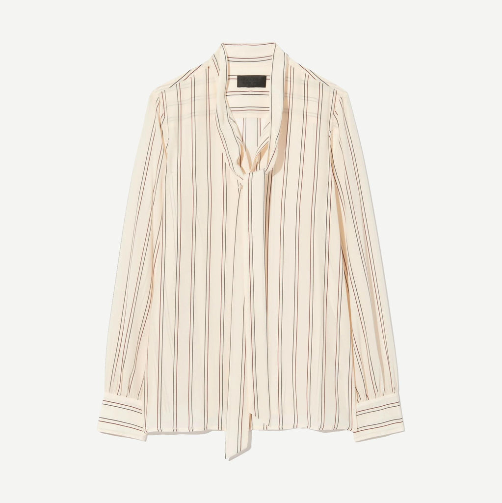 Angelique Tie Neck Blouse - Brandy Stripes - Galvanic.co