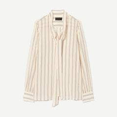 Angelique Tie Neck Blouse - Brandy Stripes - Galvanic.co