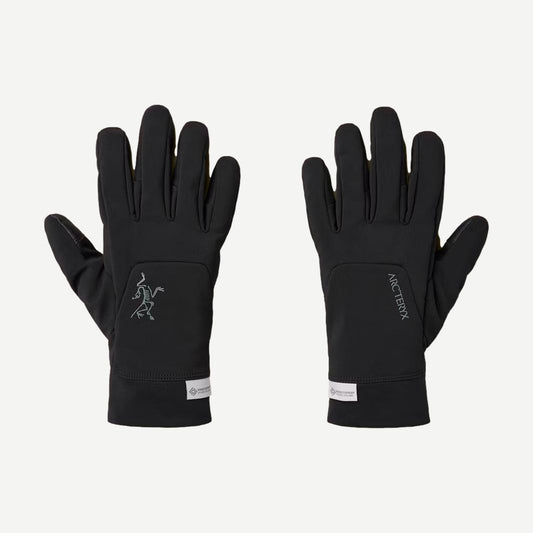 Black Arcteryx Venta Glove showing the front view with a sleek, fitted design and reinforced palm for outdoor activities.